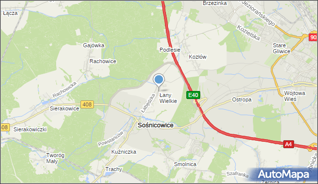 mapa Łany Wielkie, Łany Wielkie gmina Sośnicowice na mapie Targeo